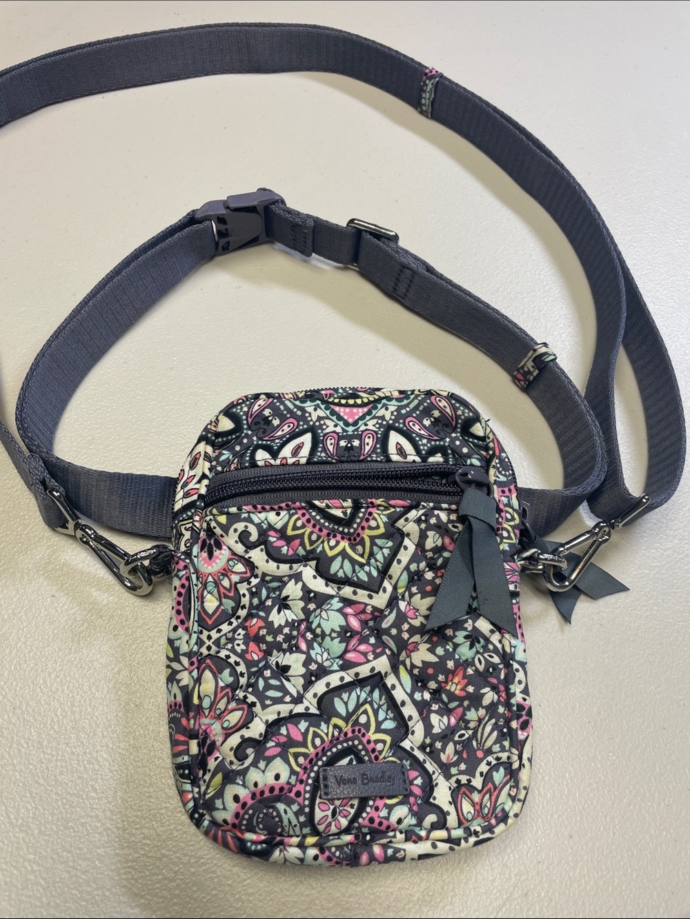 Vera Bradley Black Multi Floral Paisley Crossbody Phone Pouch